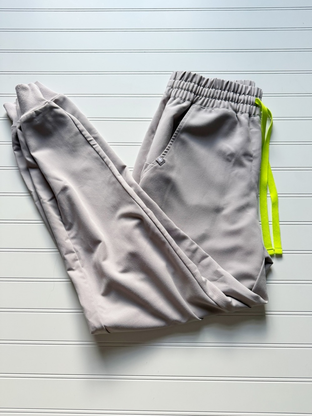Figs Light Gray Zamora Joggers with Neon Yellow Drawstring